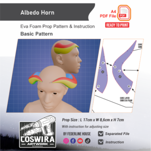 Albedo Horn Prop Pattern – Template EVA Foam Basic Pattern untuk Cosplay (Overlord)