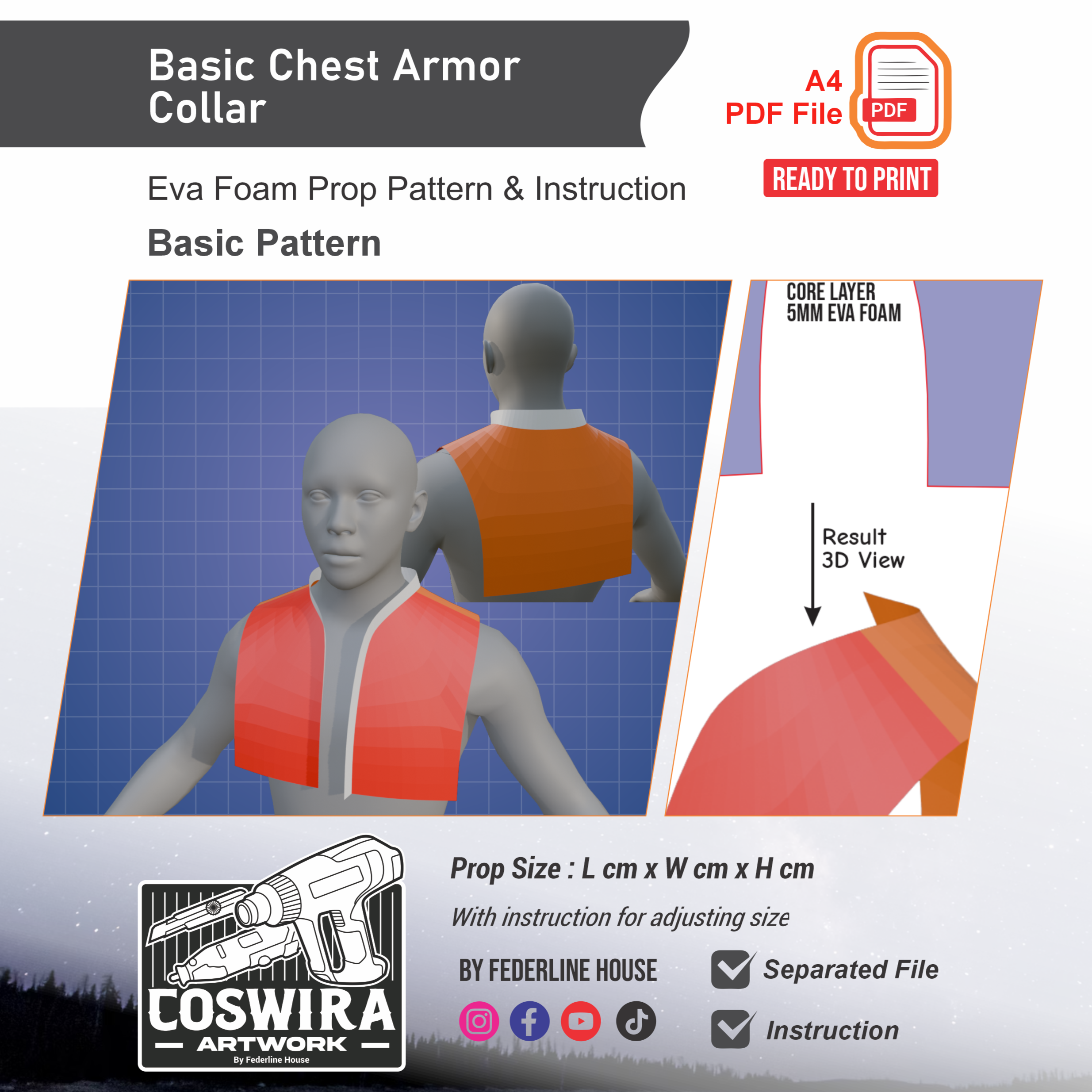 Basic Chest Armor Collar Prop Pattern β Template EVA Foam Basic Pattern untuk Cosplay