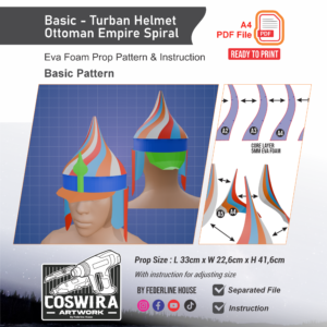Turban Helmet Ottoman Empire Spiral Prop Pattern – Template EVA Foam Basic Pattern untuk Cosplay