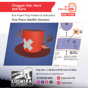 Chopper Hat, Horn and Ears Prop Pattern – Template EVA Foam untuk Cosplay (One Piece)