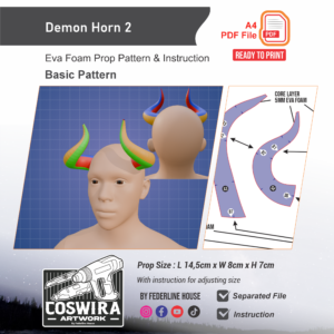 Demon Horn No. 2 Prop Pattern – Template EVA Foam Basic Pattern untuk Cosplay