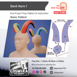Devil Horn No. 1 Prop Pattern – Template EVA Foam Basic Pattern untuk Cosplay