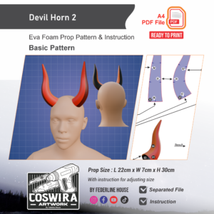 Devil Horn No. 2 Prop Pattern – Template EVA Foam Basic Pattern untuk Cosplay