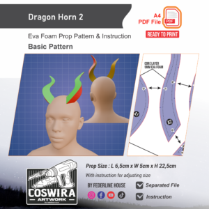 Dragon Horn No. 2 Prop Pattern – Template EVA Foam Basic Pattern untuk Cosplay