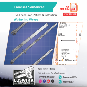 Emerald Sentenced Weapon Prop Pattern – Template EVA Foam untuk Cosplay (Wuthering Waves)