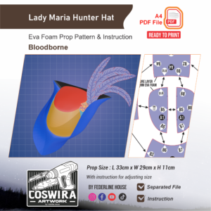 Lady Maria Hunter Hat Prop Pattern – Template EVA Foam untuk Cosplay (Bloodborne)