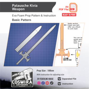 Patausche Kivia Weapon Prop Pattern – Template EVA Foam untuk Cosplay (Sentenced To Be a Hero)
