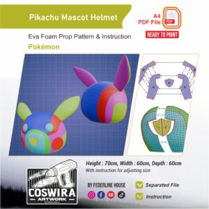 Pikachu Mascot Helmet Prop Pattern – Template EVA Foam untuk Cosplay (Pokémon)
