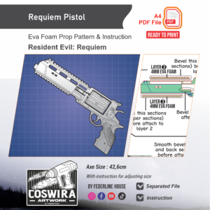 Requiem Pistol Prop Pattern – Template EVA Foam untuk Cosplay (Resident Evil: Requiem)