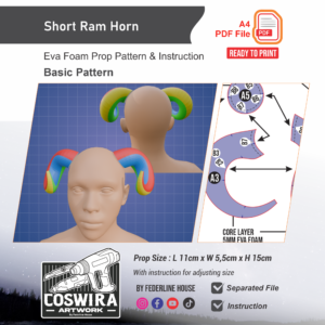 Short Ram Horn Prop Pattern – Template EVA Foam Basic Pattern untuk Cosplay