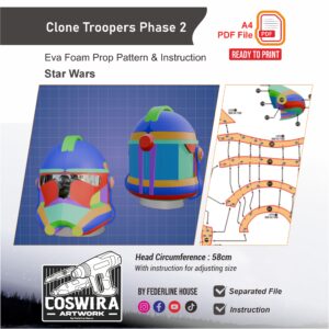 Clone Trooper Phase 2 Helmet Prop Pattern – Template EVA Foam untuk Cosplay (Star Wars)