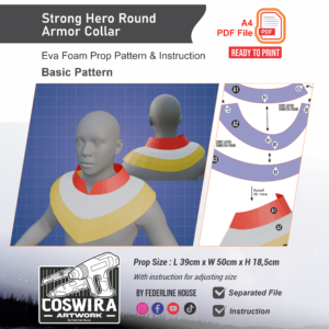 Strong Hero Round Armor Collar Prop Pattern – Template EVA Foam Basic Pattern untuk Cosplay