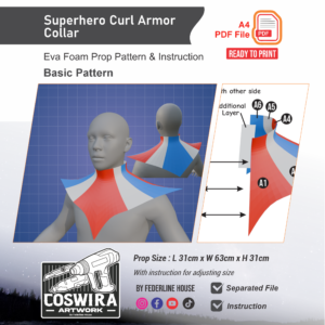 Superhero Curl Armor Collar Prop Pattern – Template EVA Foam Basic Pattern untuk Cosplay