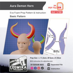 Aura Demon Horn Prop Pattern – Template EVA Foam Basic Pattern untuk Cosplay