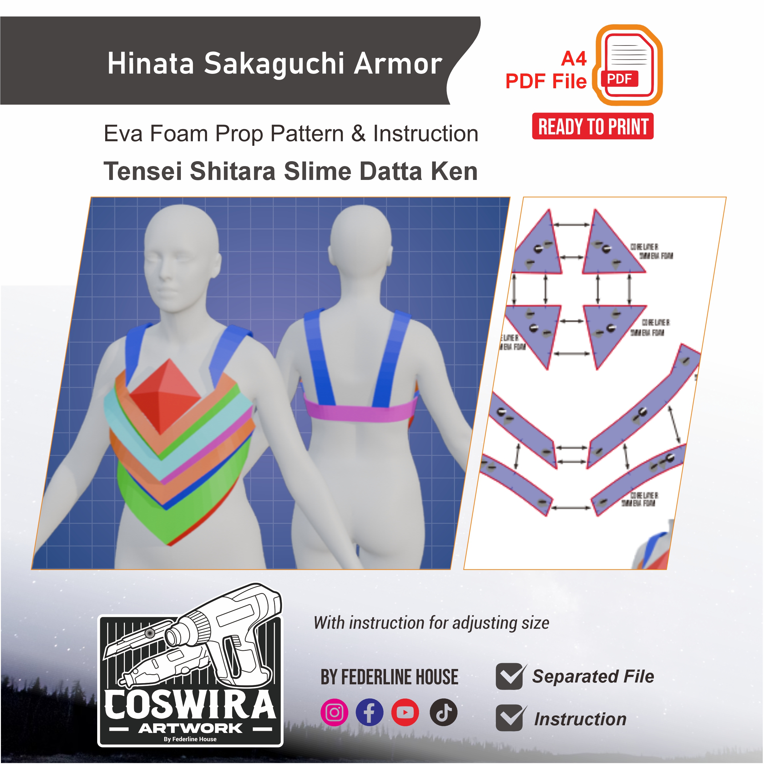 Hinata Armor Prop Pattern β Template EVA Foam untuk Cosplay (That Time I Got Reincarnated as a Slime)