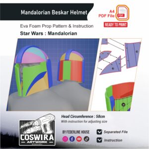Mandalorian Beskar Helmet Prop Pattern – Template EVA Foam untuk Cosplay (Star Wars: The Mandalorian)