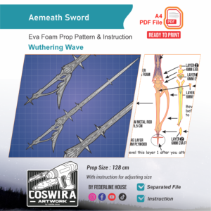 Aemeth Sword Prop Pattern – Template EVA Foam untuk Cosplay (Wuthering Waves)