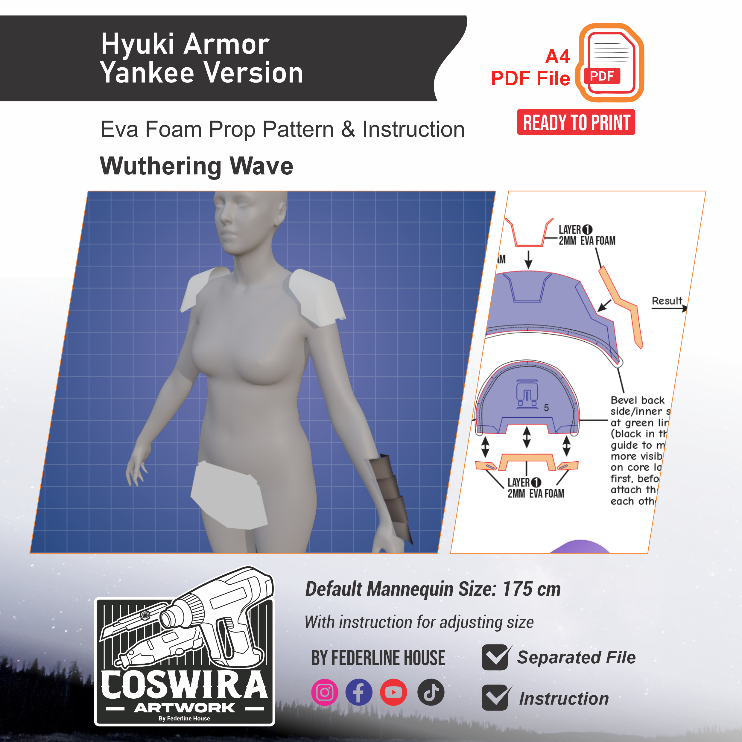 Hyuki Armor Yankee Version Prop Pattern β Template EVA Foam untuk Cosplay (Wuthering Waves)