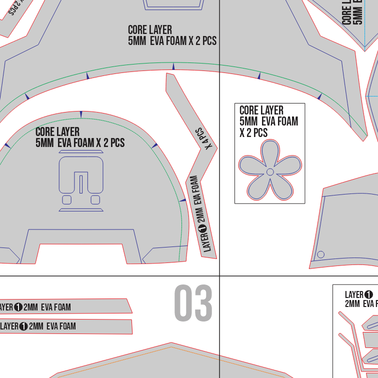 Hyuki Armor Yankee Version Prop Pattern β Template EVA Foam untuk Cosplay (Wuthering Waves) - Gambar 3
