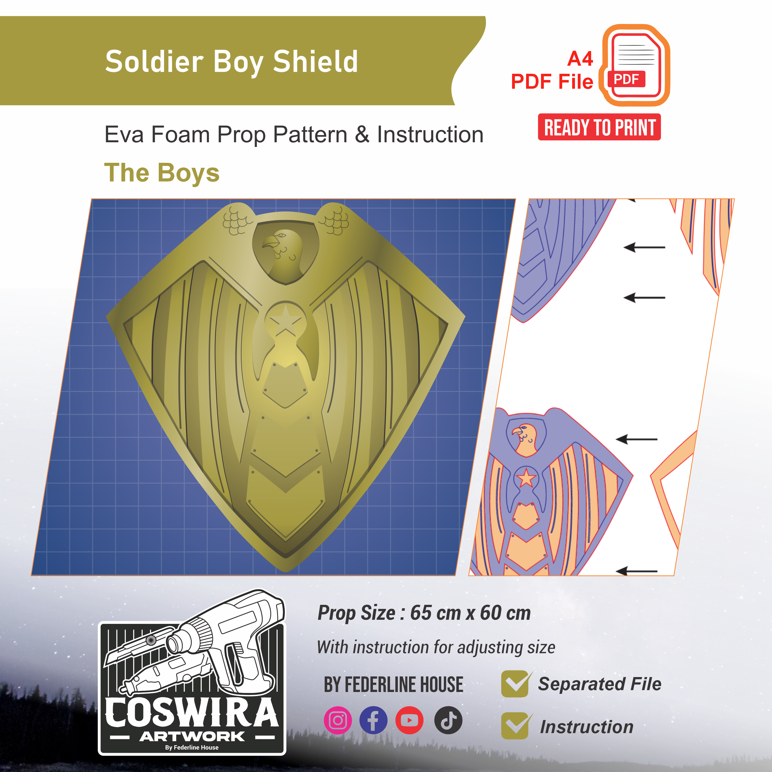Soldier Boy Shield Prop Pattern β Template EVA Foam untuk Cosplay (The Boys)