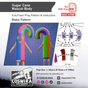 Sugar Cane Mascot Body Prop Pattern – Template EVA Foam untuk Cosplay & Mascot Costume