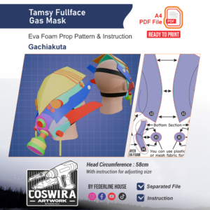 Tamsy Fullface Gas Mask Prop Pattern – Template EVA Foam untuk Cosplay