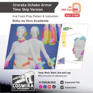 Uraraka Ochako Armor Time Skip Version Prop Pattern – Template EVA Foam untuk Cosplay (My Hero Academia)