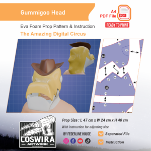 Gummigoo Head Prop Pattern – Template EVA Foam untuk Cosplay (The Amazing Digital Circus)