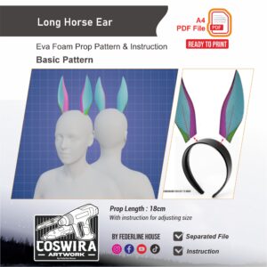 Long Horse Ears Prop Pattern – Template EVA Foam Basic Pattern untuk Cosplay