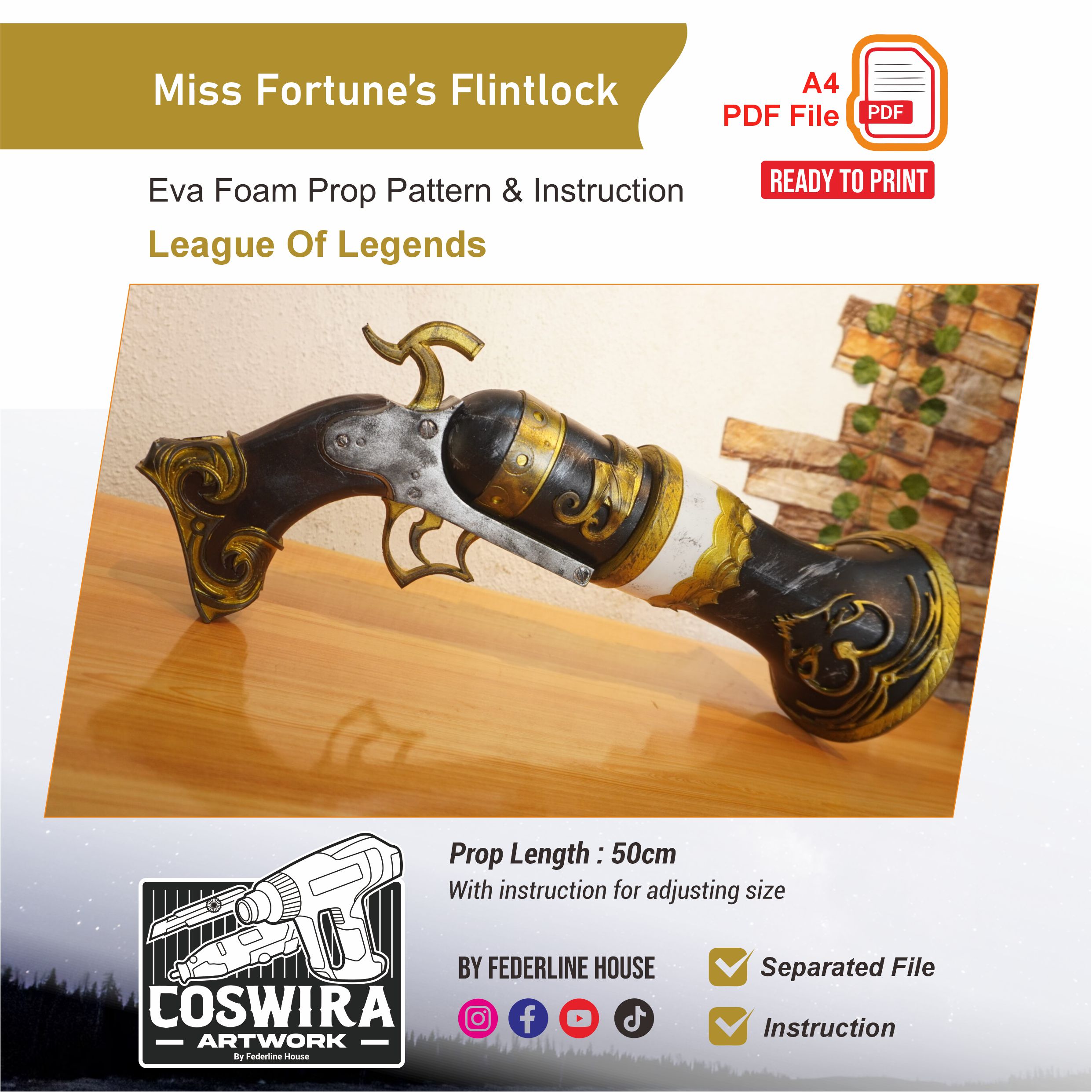 Miss Fortune Flintlock Prop Pattern β Template EVA Foam untuk Cosplay (League of Legends)