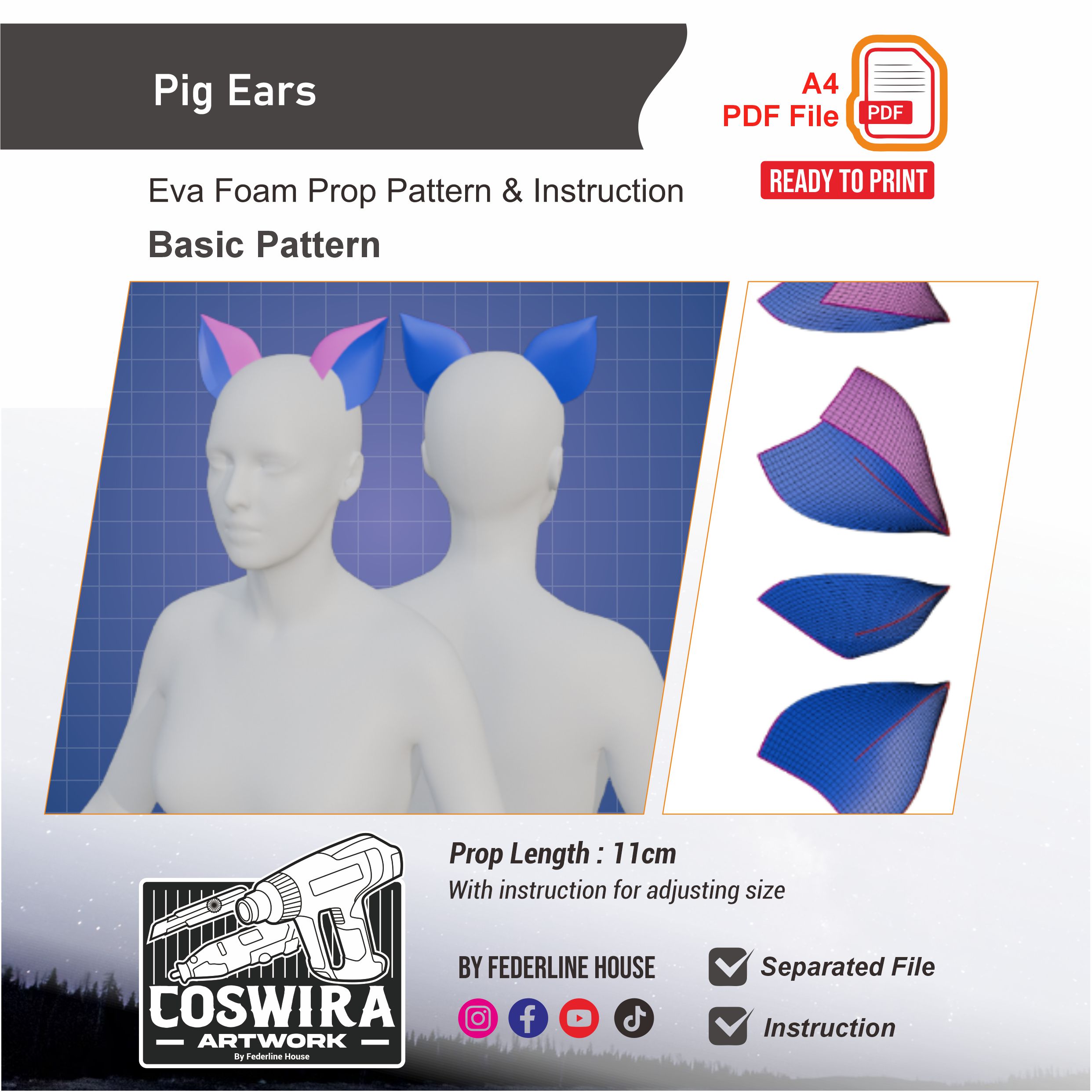 Pig Ears Prop Pattern β Template EVA Foam Basic Pattern untuk Cosplay