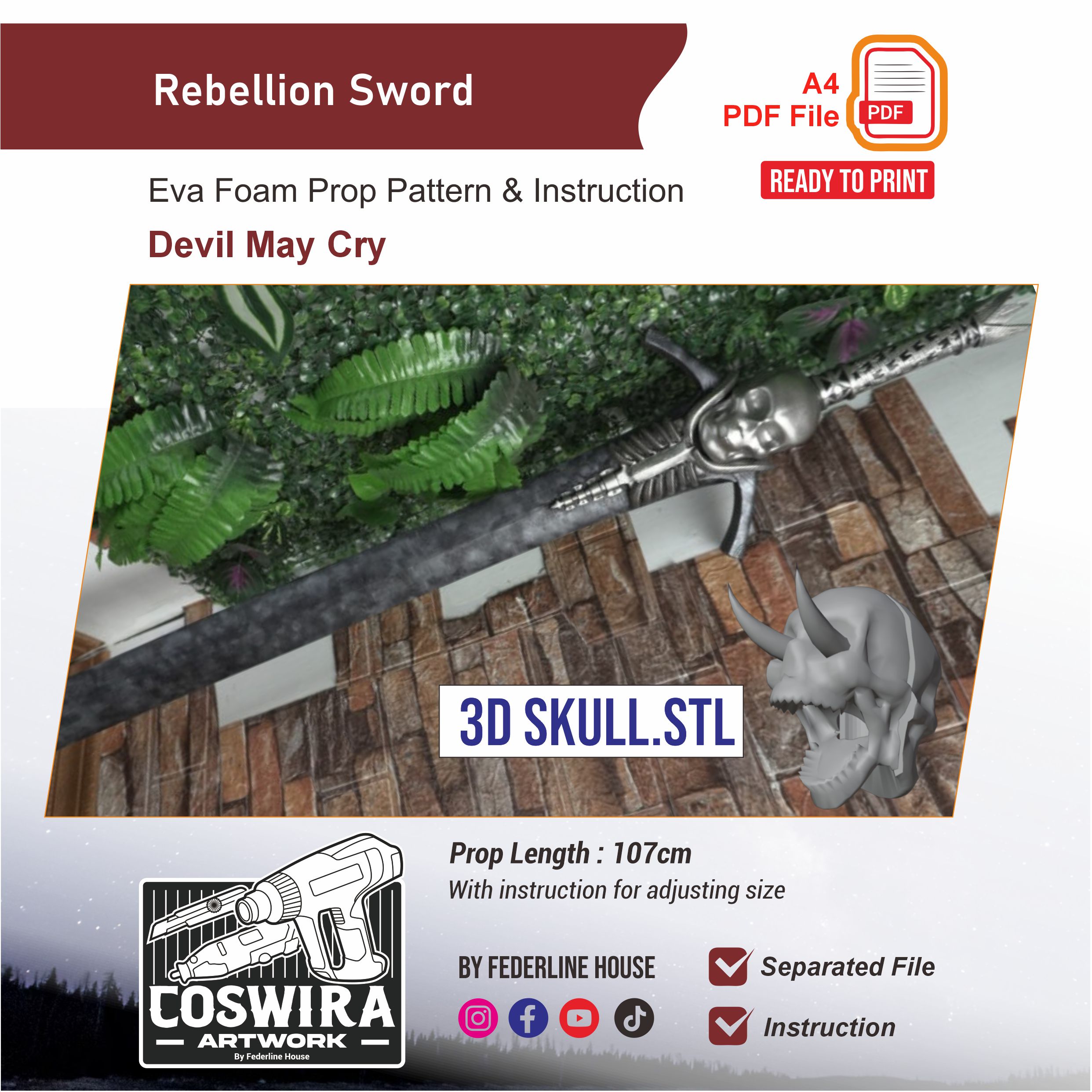 Rebellion Sword Prop Pattern β Template EVA Foam untuk Cosplay (Devil May Cry)