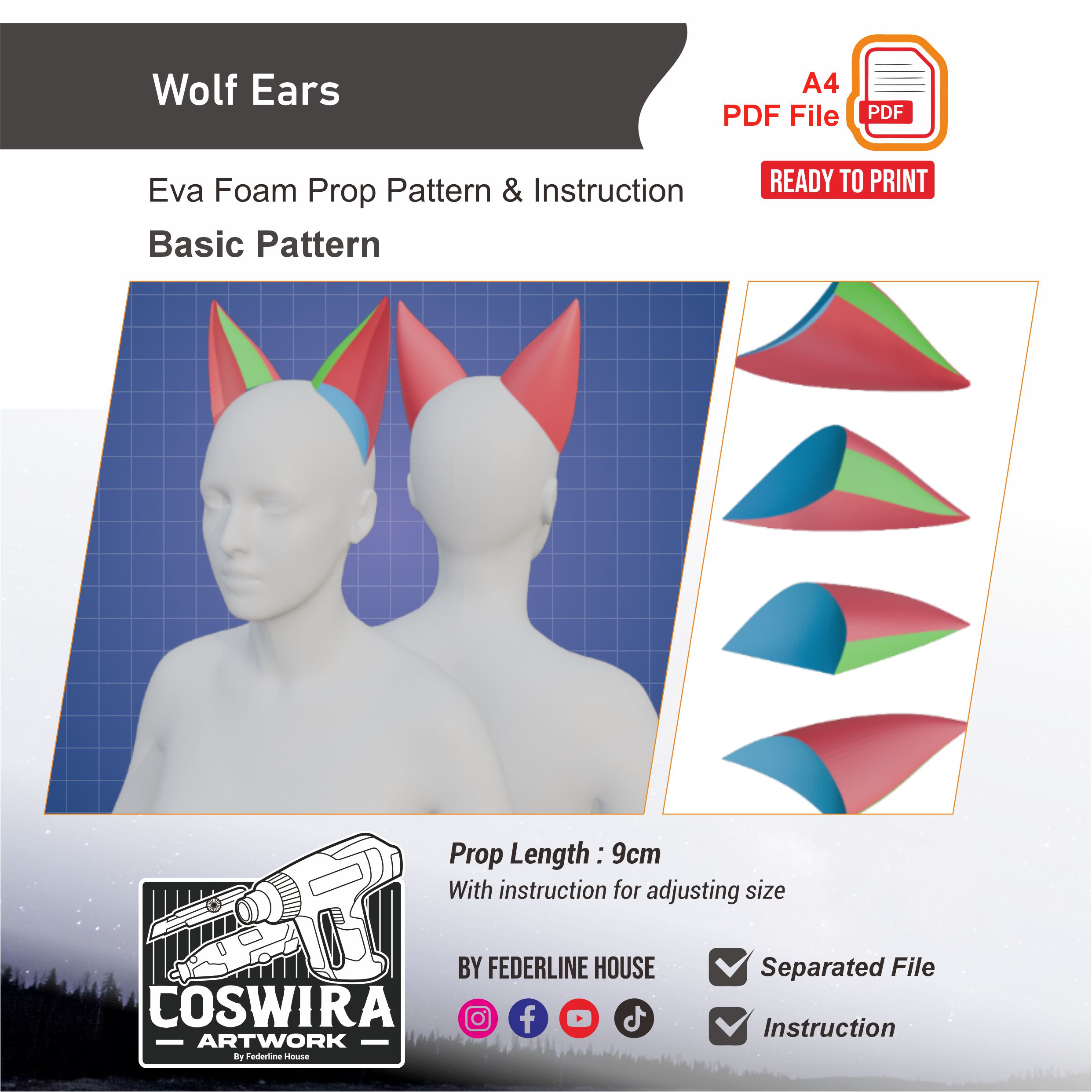 Wolf Ears Prop Pattern β Template EVA Foam Basic Pattern untuk Cosplay