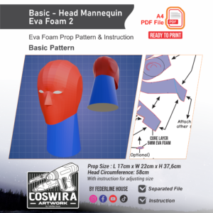 Basic Head Mannequin EVA Foam 2 Prop Pattern – Template EVA Foam Basic Pattern untuk Cosplay