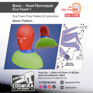 Basic Head Mannequin EVA Foam 1 Prop Pattern – Template EVA Foam Basic Pattern untuk Cosplay