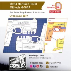 David Martinez M-10AF Lexington Pistol Prop Pattern – Template EVA Foam untuk Cosplay (Cyberpunk 2077)