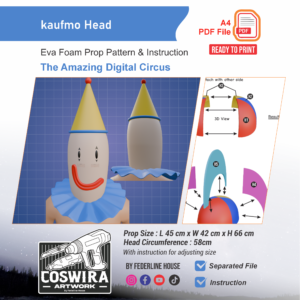 Kaufmo Head Prop Pattern – Template EVA Foam untuk Cosplay (The Amazing Digital Circus)