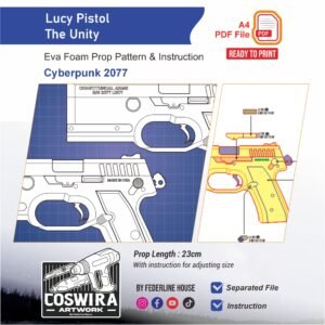 Lucy Pistol The Unity Prop Pattern – Template EVA Foam untuk Cosplay (Cyberpunk 2077)