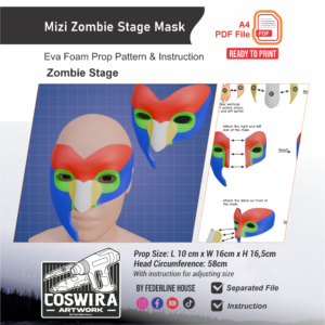 Mizi Zombie Stage Mask Prop Pattern – Template EVA Foam untuk Cosplay (Zombie Stage)