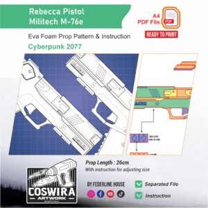 Rebecca Militech M-76e Omaha Pistol Prop Pattern – Template EVA Foam untuk Cosplay (Cyberpunk 2077)