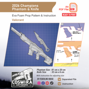 2026 Champions Phantom & Knife Prop Pattern – Template EVA Foam untuk Cosplay (Valorant)