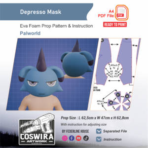 Depresso Helmet Prop Pattern – Template EVA Foam untuk Cosplay (Palworld)