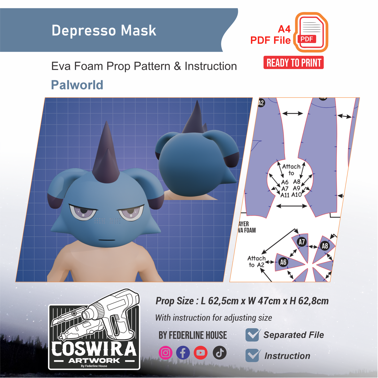 Depresso Helmet Prop Pattern β Template EVA Foam untuk Cosplay (Palworld)