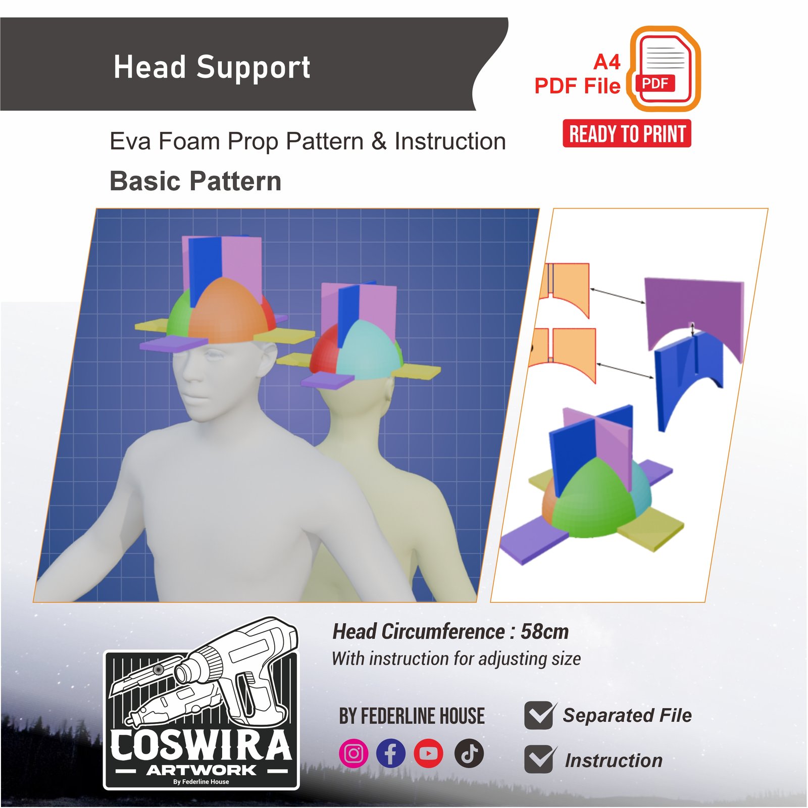 Head Support Prop Pattern β Basic EVA Foam Pattern untuk Cosplay