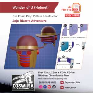 Wonder of U Helmet Prop Pattern – Template EVA Foam untuk Cosplay (JoJo's Bizarre Adventure)